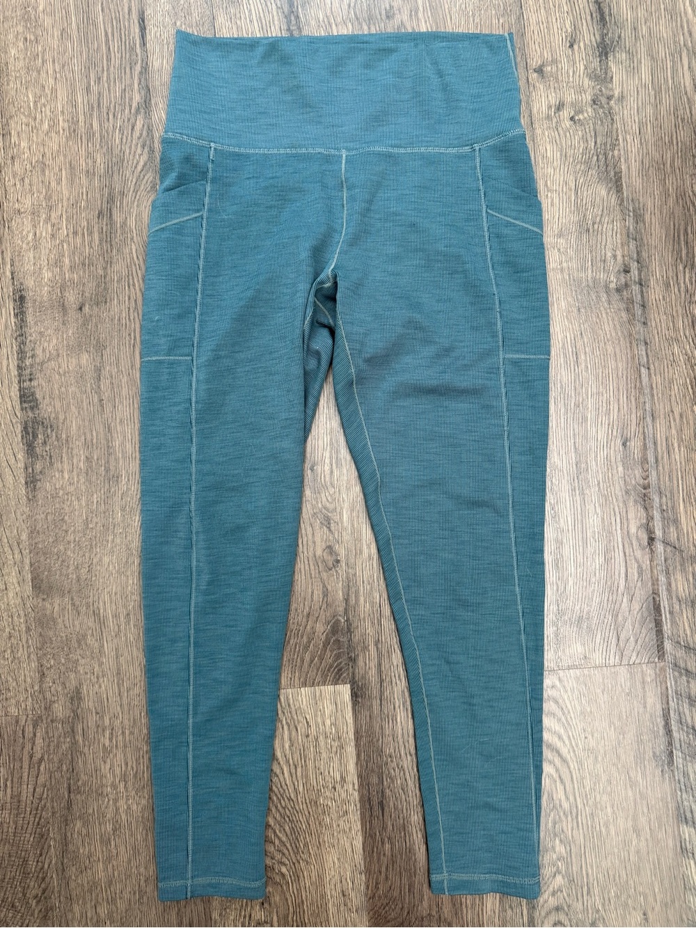 Prana Aqua Teal Blue Ribbed Full Length Women’s Leggings Size Large